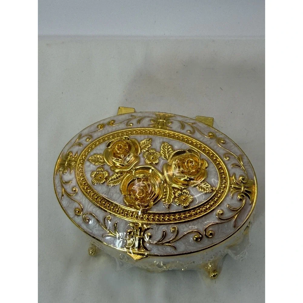 Vintage Trinket Jewelry Box Rose Gold Ornate Antique Box